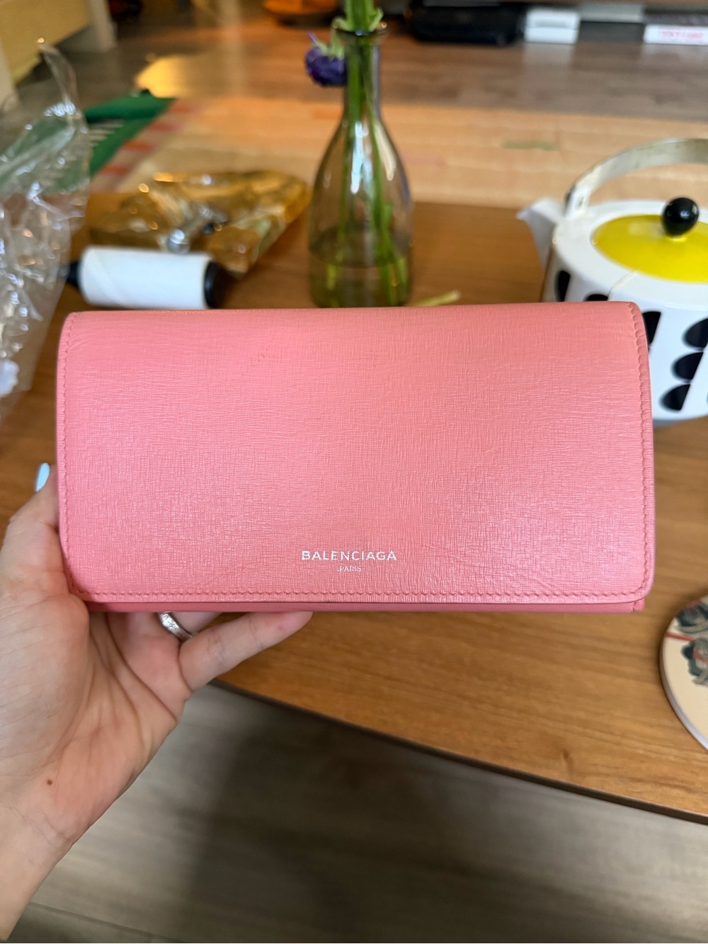 Balenciaga Coral Pink Leather Continental Wallet